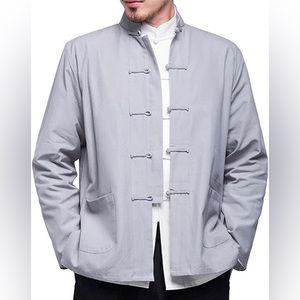 Men’s Chinese Style Cotton Linen Coat Loose Kimono Asian Size Large (US Small)